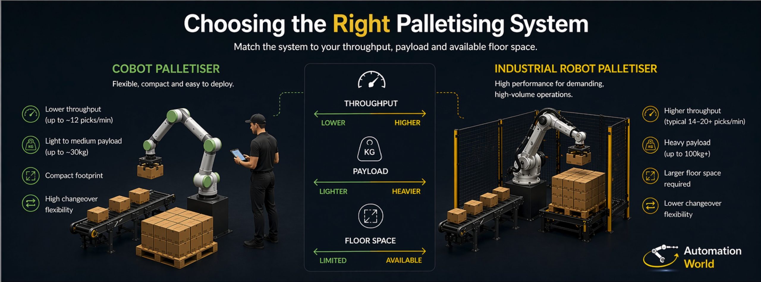 Differences between cobots and robot palletisers
