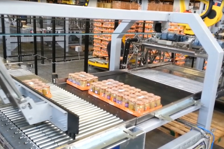 Layer palletiser palletising cans