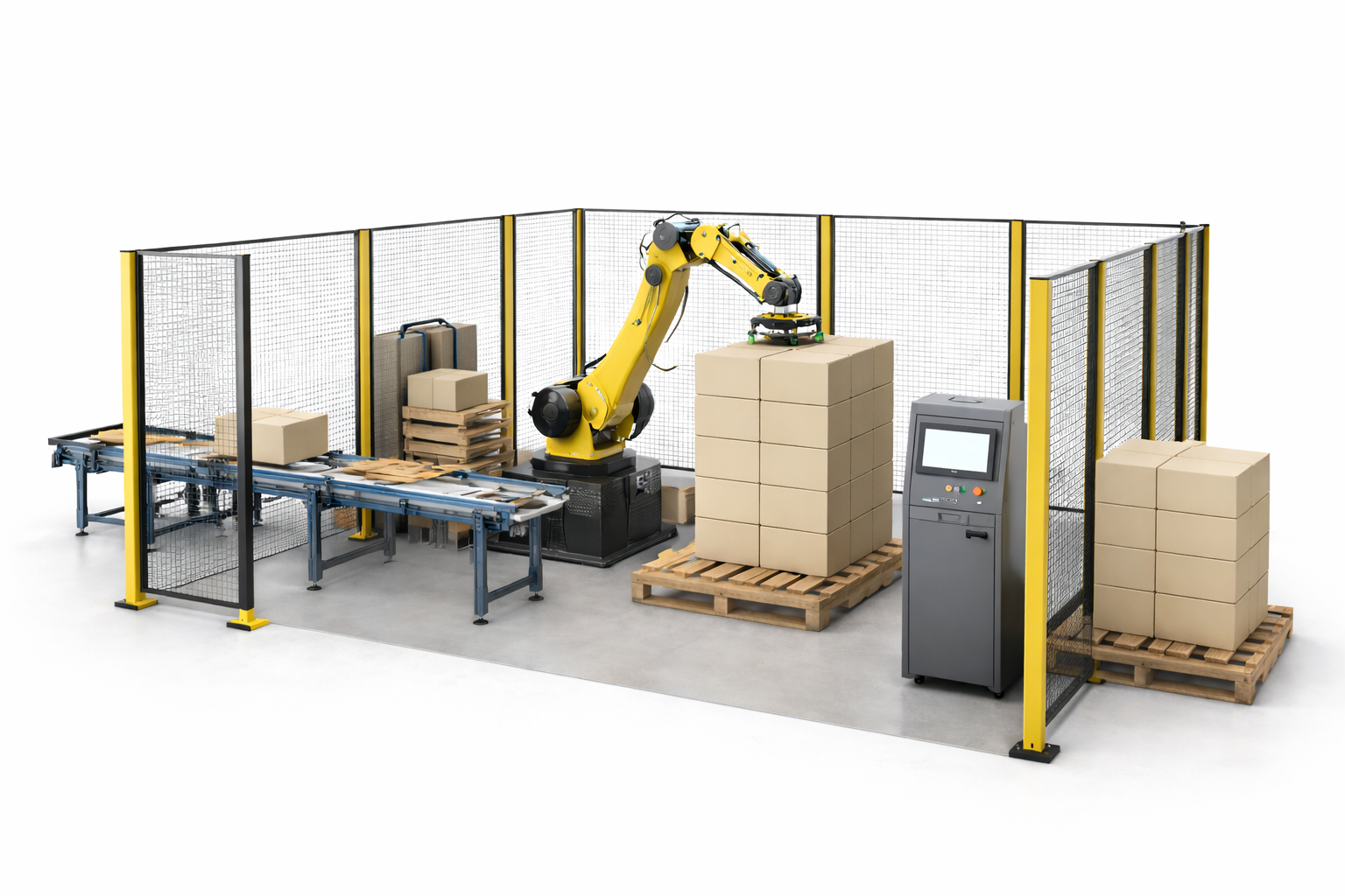 palletising cell 3d with fencing
